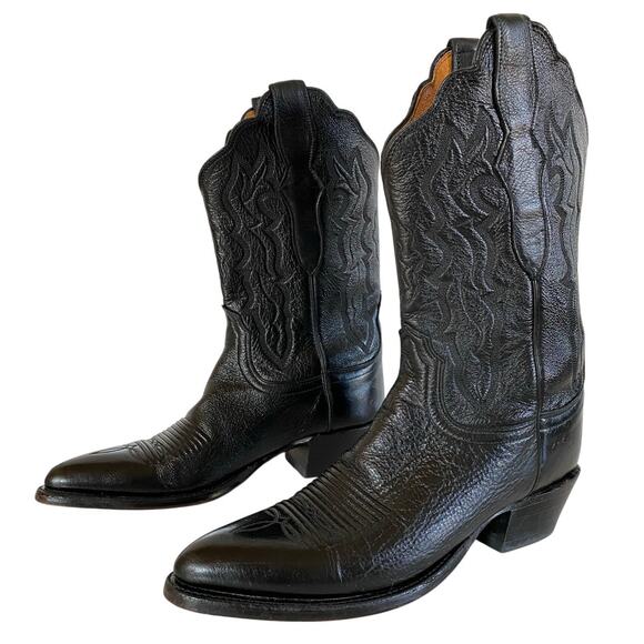 Lucchese Shoes - Lucchese Black Leather Western Cowboy Boots Womens size 8 B Stacked Heel